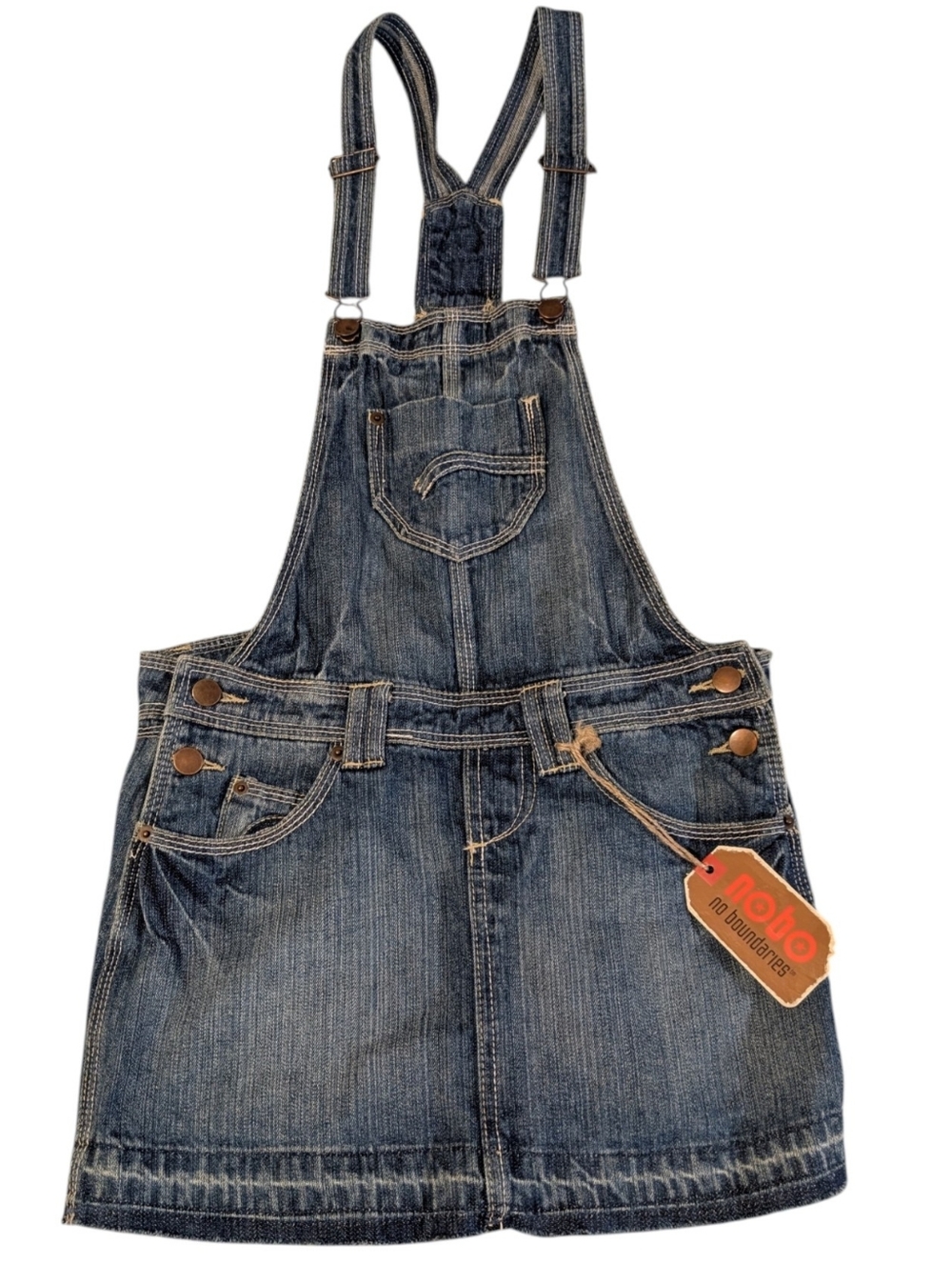 No Boundaries Y2K Retro Women's Denim Overall Dress Size 5 NWT Rare
